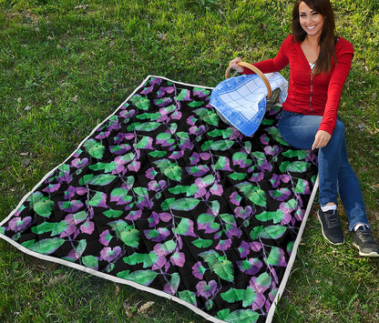 Purple And Green Leaf Pattern Print Quilt