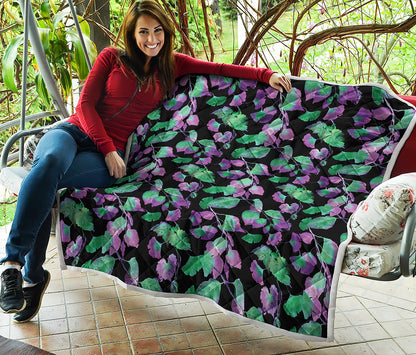 Purple And Green Leaf Pattern Print Quilt
