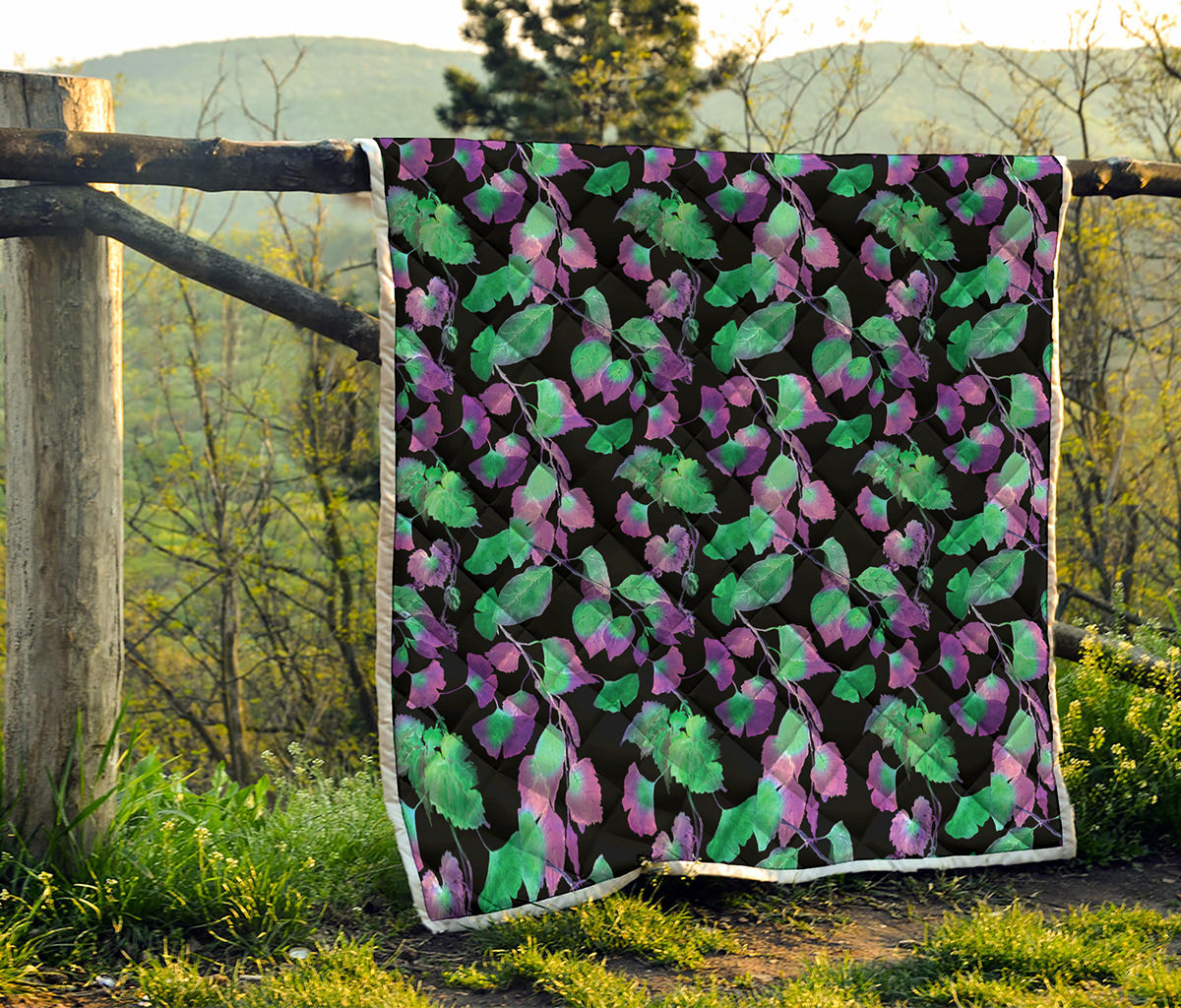 Purple And Green Leaf Pattern Print Quilt