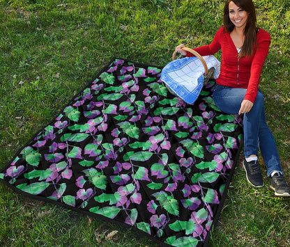 Purple And Green Leaf Pattern Print Quilt