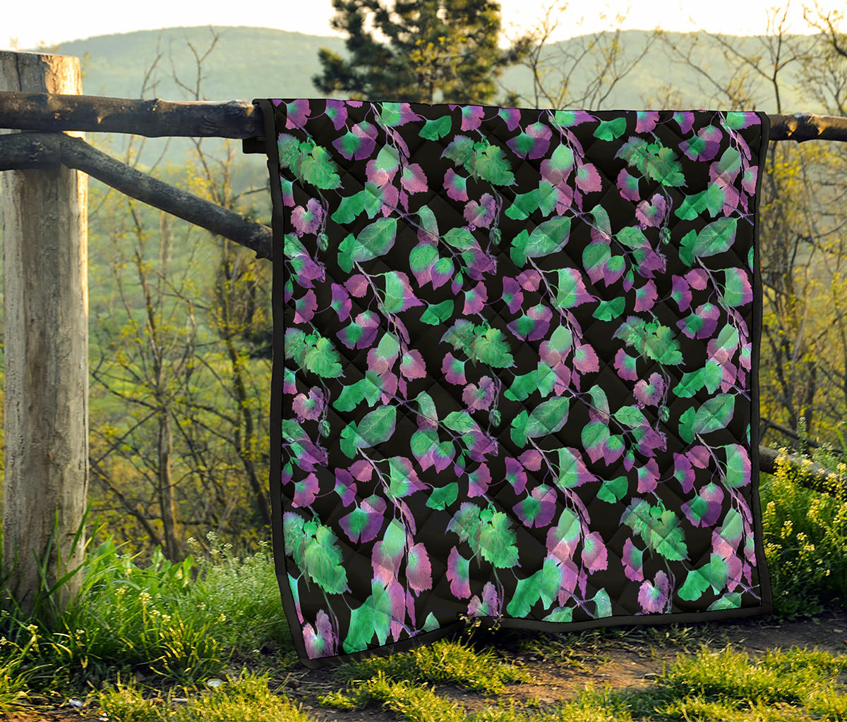 Purple And Green Leaf Pattern Print Quilt