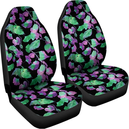 Purple And Green Leaf Pattern Print Universal Fit Car Seat Covers
