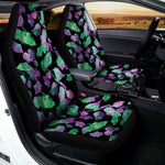 Purple And Green Leaf Pattern Print Universal Fit Car Seat Covers