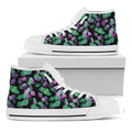 Purple And Green Leaf Pattern Print White High Top Sneakers