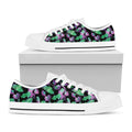 Purple And Green Leaf Pattern Print White Low Top Sneakers
