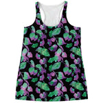 Purple And Green Leaf Pattern Print Women's Racerback Tank Top
