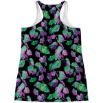 Purple And Green Leaf Pattern Print Women's Racerback Tank Top