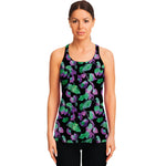 Purple And Green Leaf Pattern Print Women's Racerback Tank Top