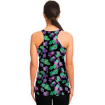 Purple And Green Leaf Pattern Print Women's Racerback Tank Top