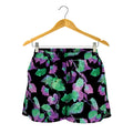 Purple And Green Leaf Pattern Print Women's Shorts