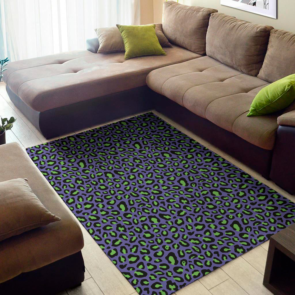 Purple And Green Leopard Pattern Print Area Rug
