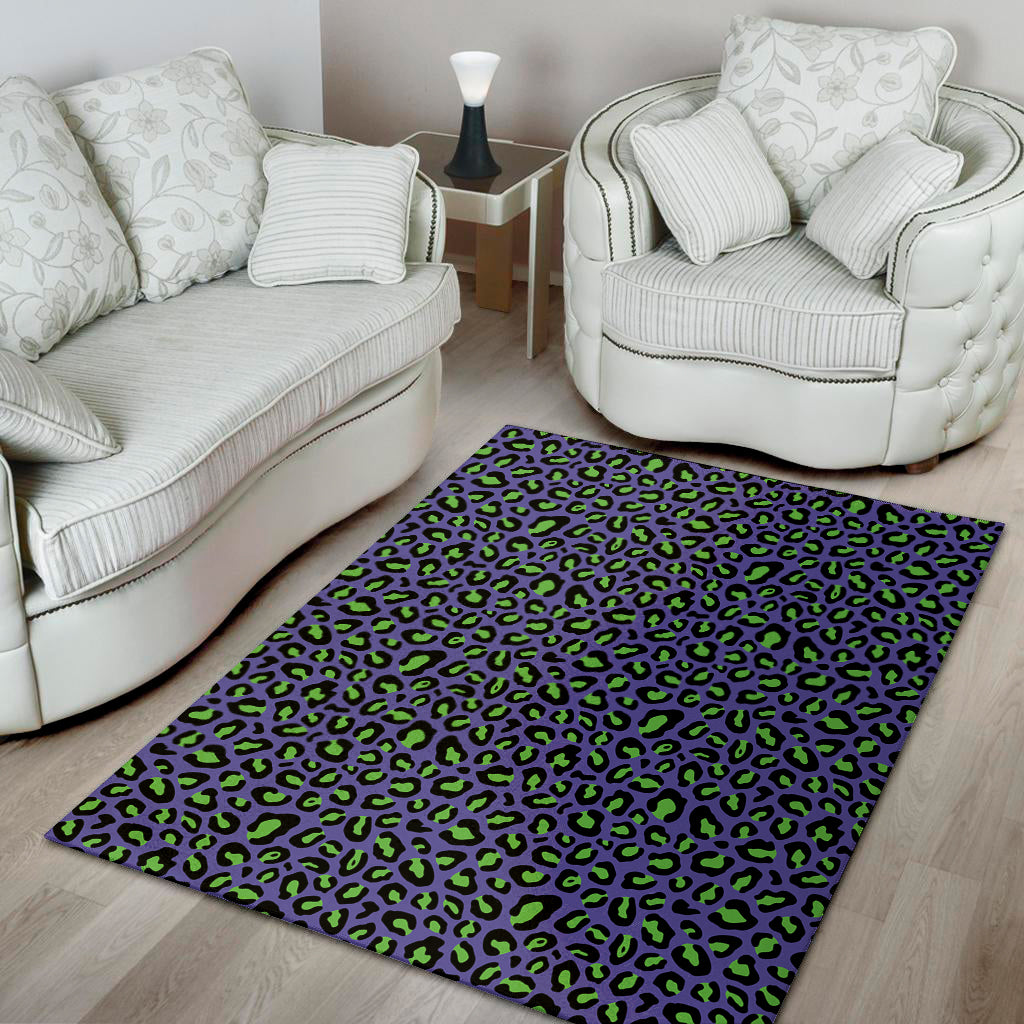 Purple And Green Leopard Pattern Print Area Rug