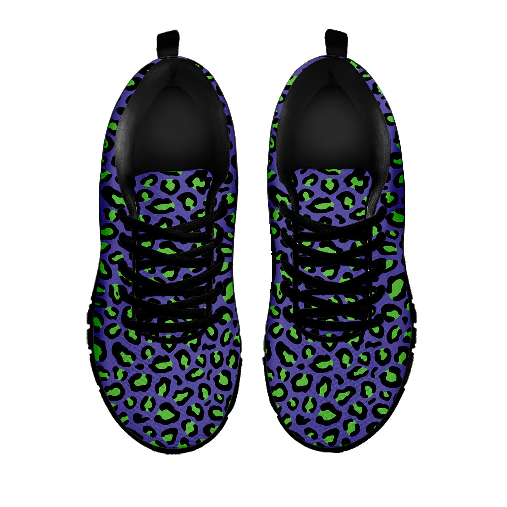 Purple And Green Leopard Pattern Print Black Sneakers