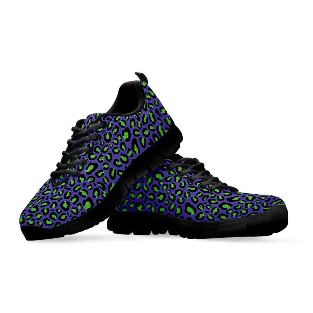 Purple And Green Leopard Pattern Print Black Sneakers