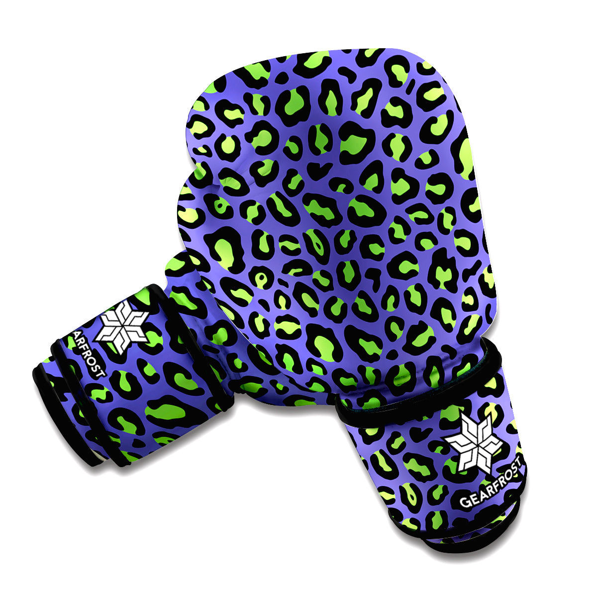 Purple And Green Leopard Pattern Print Boxing Gloves