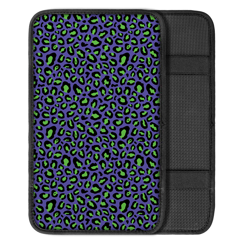 Purple And Green Leopard Pattern Print Car Center Console Cover