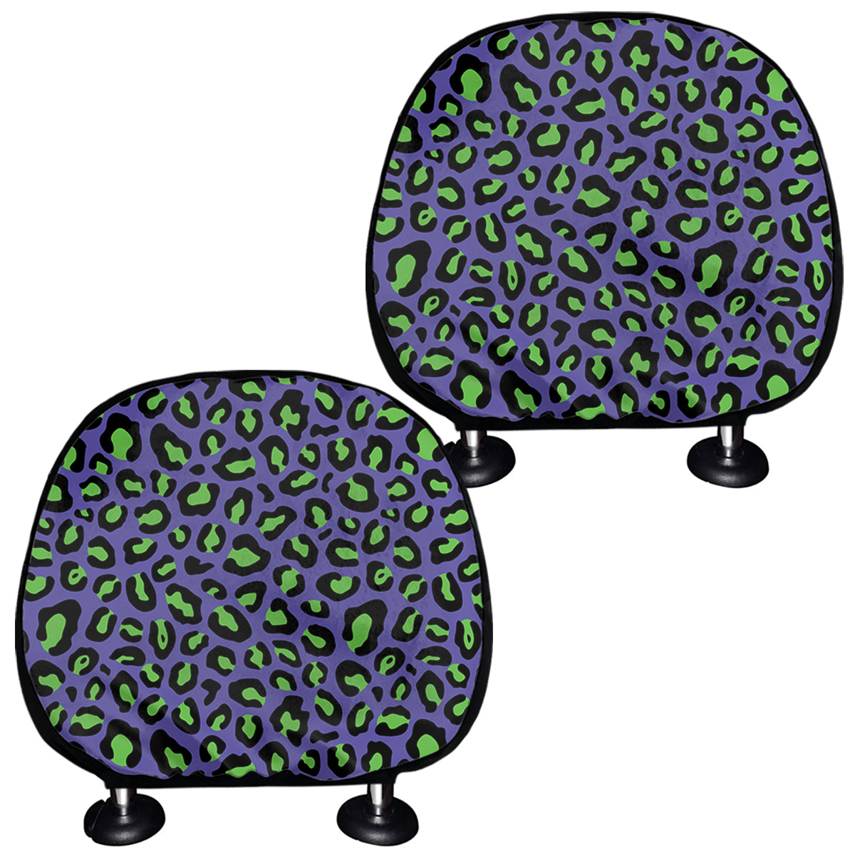 Purple And Green Leopard Pattern Print Car Headrest Covers
