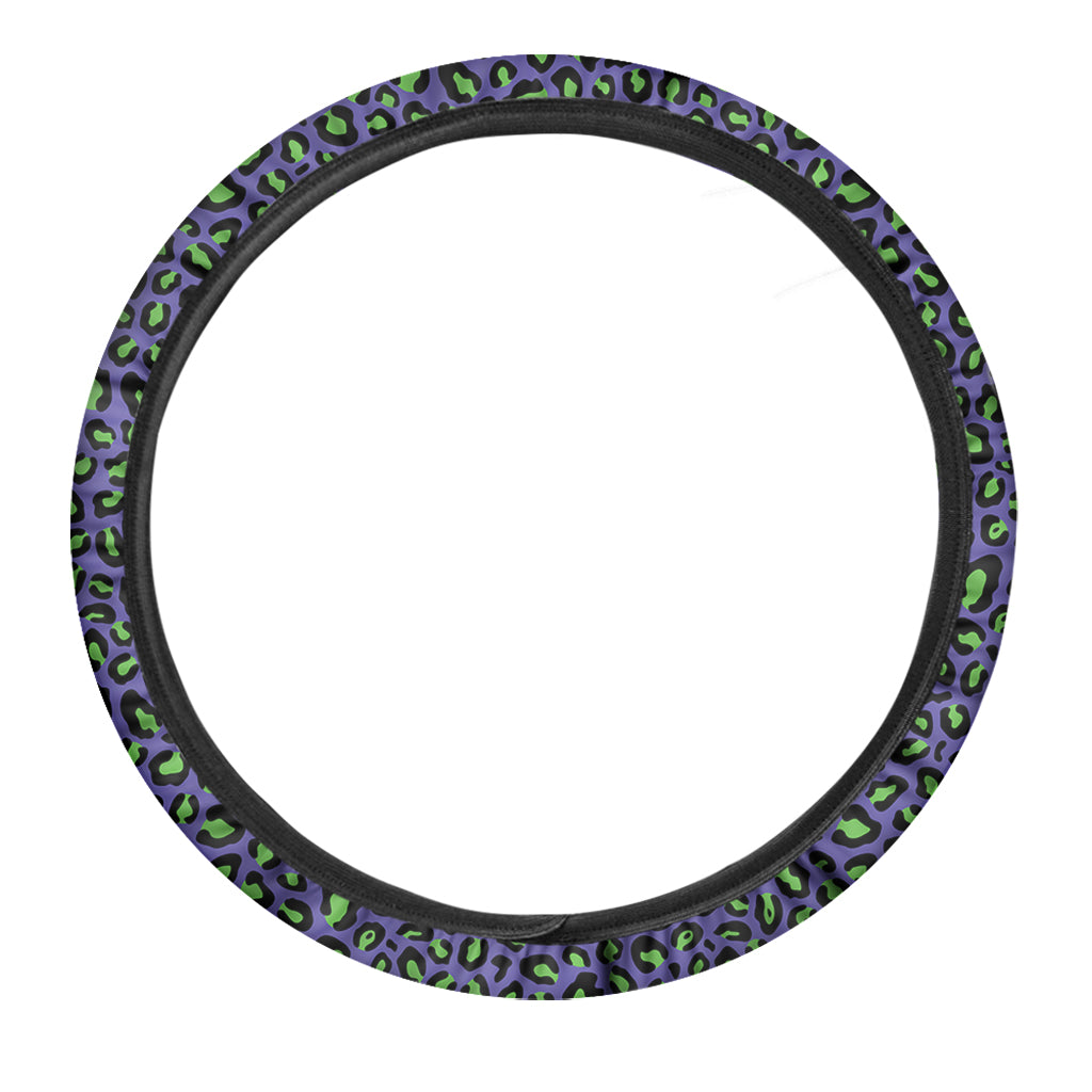 Purple And Green Leopard Pattern Print Car Steering Wheel Cover
