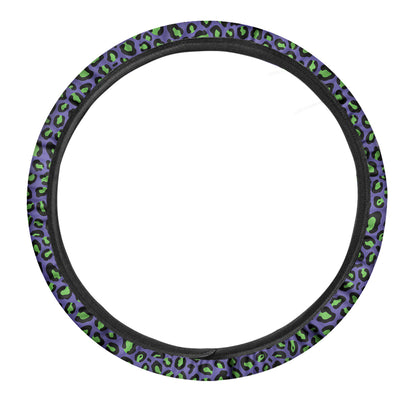 Purple And Green Leopard Pattern Print Car Steering Wheel Cover