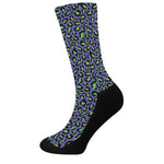 Purple And Green Leopard Pattern Print Crew Socks
