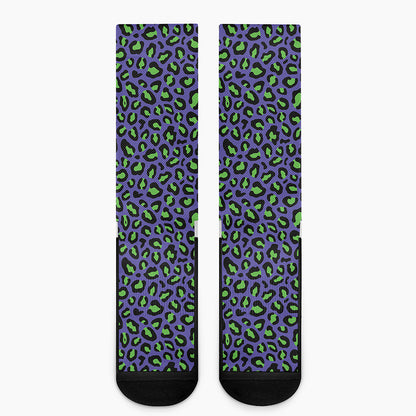 Purple And Green Leopard Pattern Print Crew Socks