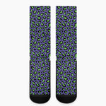 Purple And Green Leopard Pattern Print Crew Socks