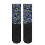 Purple And Green Leopard Pattern Print Crew Socks