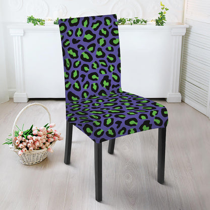 Purple And Green Leopard Pattern Print Dining Chair Slipcover