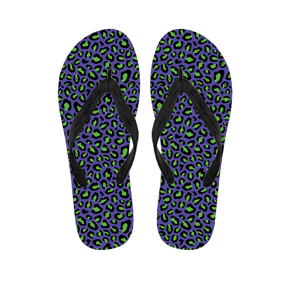 Purple And Green Leopard Pattern Print Flip Flops