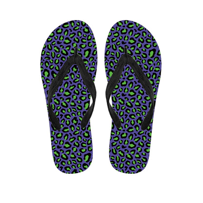Purple And Green Leopard Pattern Print Flip Flops