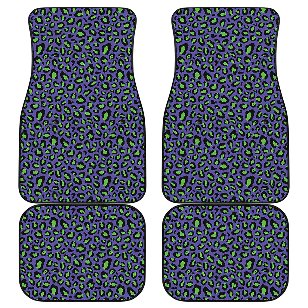 Purple And Green Leopard Pattern Print Front and Back Car Floor Mats