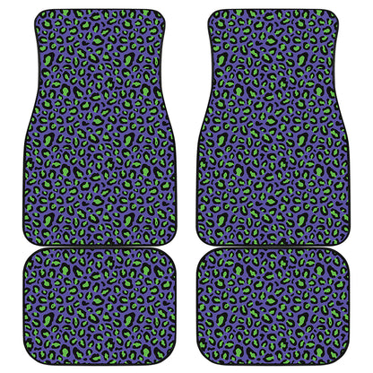 Purple And Green Leopard Pattern Print Front and Back Car Floor Mats