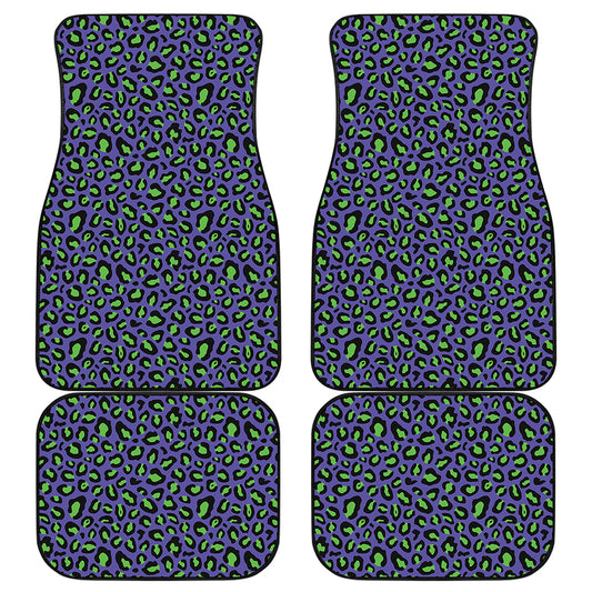 Purple And Green Leopard Pattern Print Front and Back Car Floor Mats