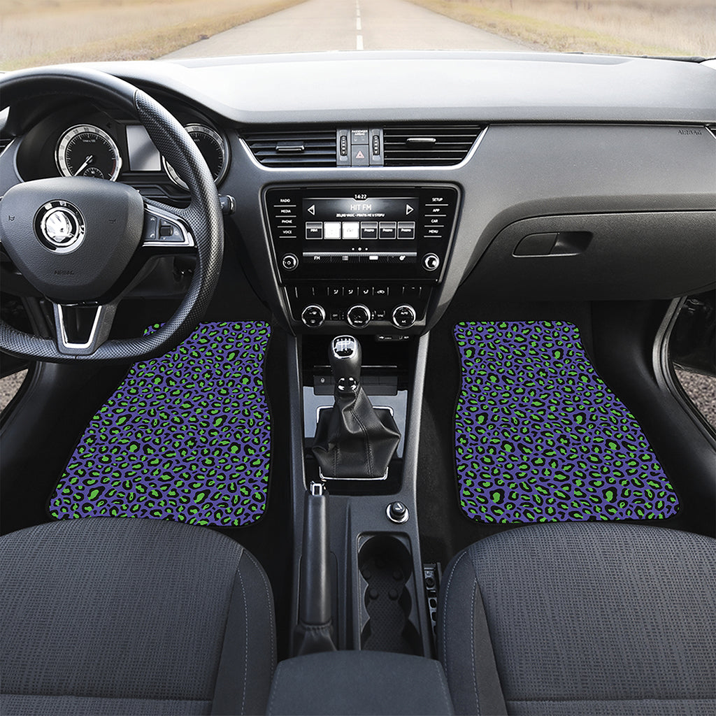 Purple And Green Leopard Pattern Print Front and Back Car Floor Mats