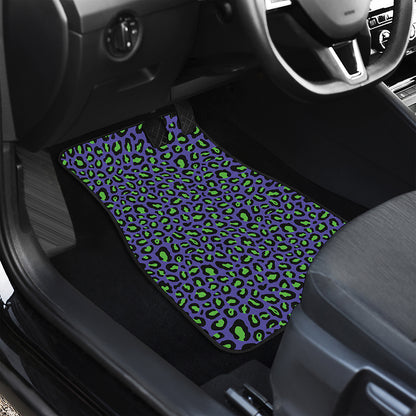 Purple And Green Leopard Pattern Print Front and Back Car Floor Mats