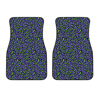Purple And Green Leopard Pattern Print Front Car Floor Mats