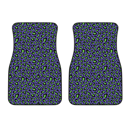 Purple And Green Leopard Pattern Print Front Car Floor Mats