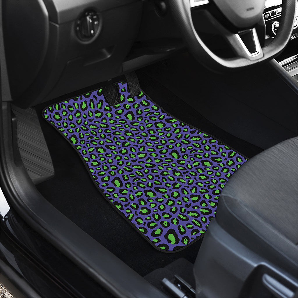 Purple And Green Leopard Pattern Print Front Car Floor Mats