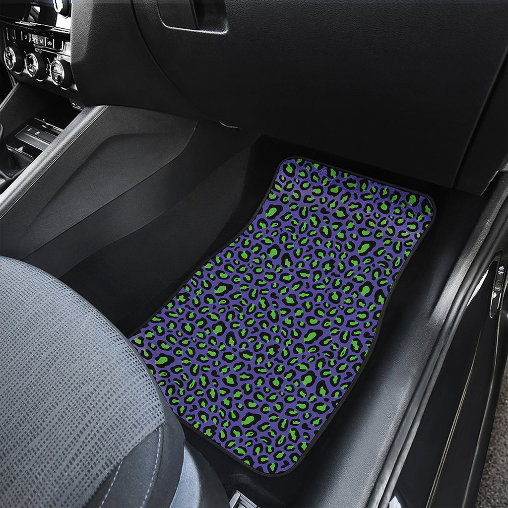 Purple And Green Leopard Pattern Print Front Car Floor Mats
