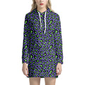 Purple And Green Leopard Pattern Print Pullover Hoodie Dress