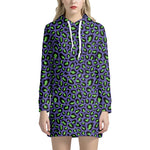 Purple And Green Leopard Pattern Print Hoodie Dress