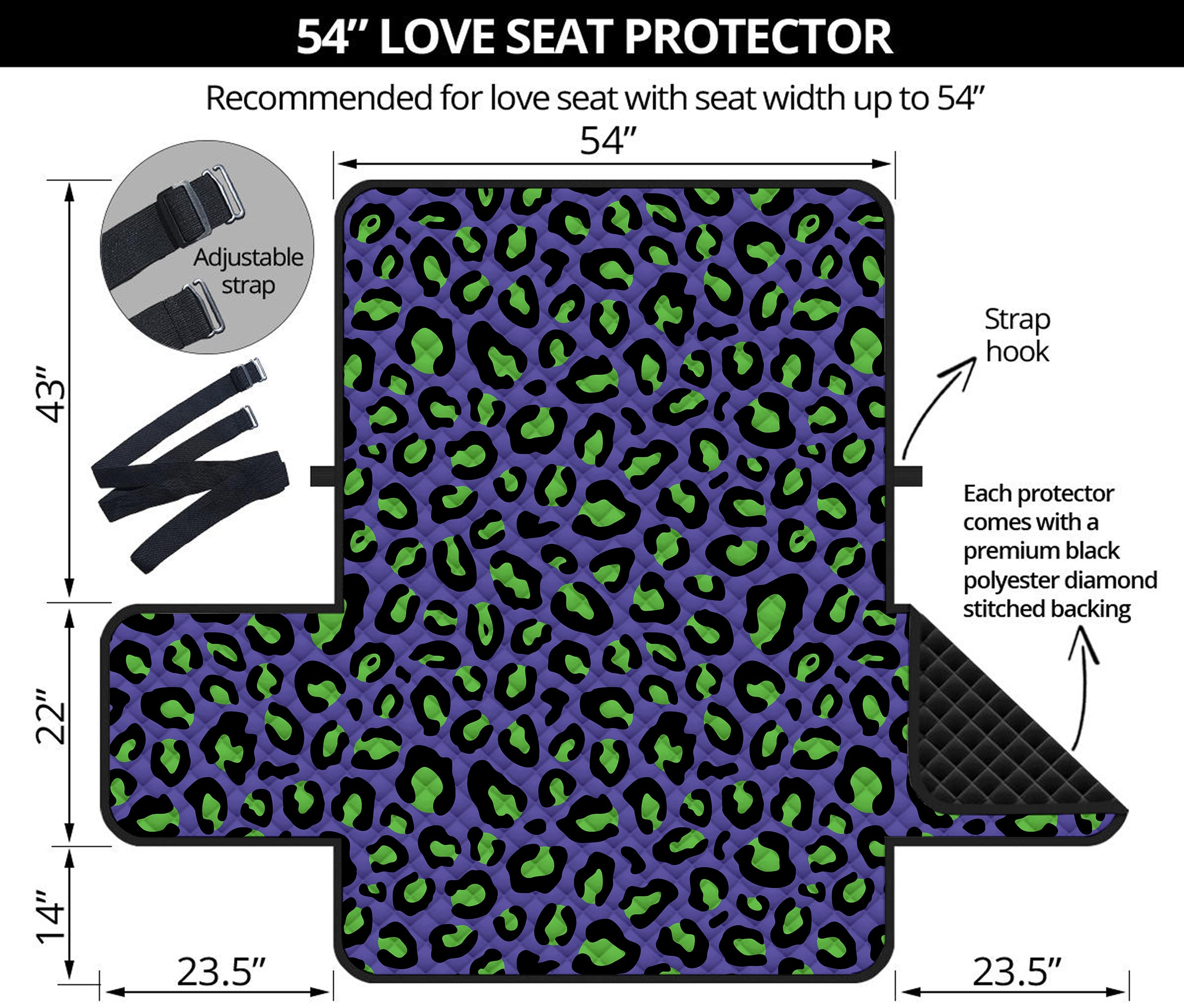 Purple And Green Leopard Pattern Print Loveseat Protector