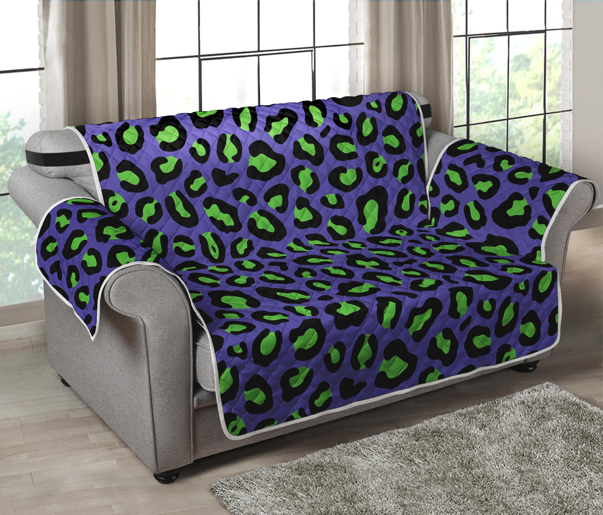 Purple And Green Leopard Pattern Print Loveseat Protector