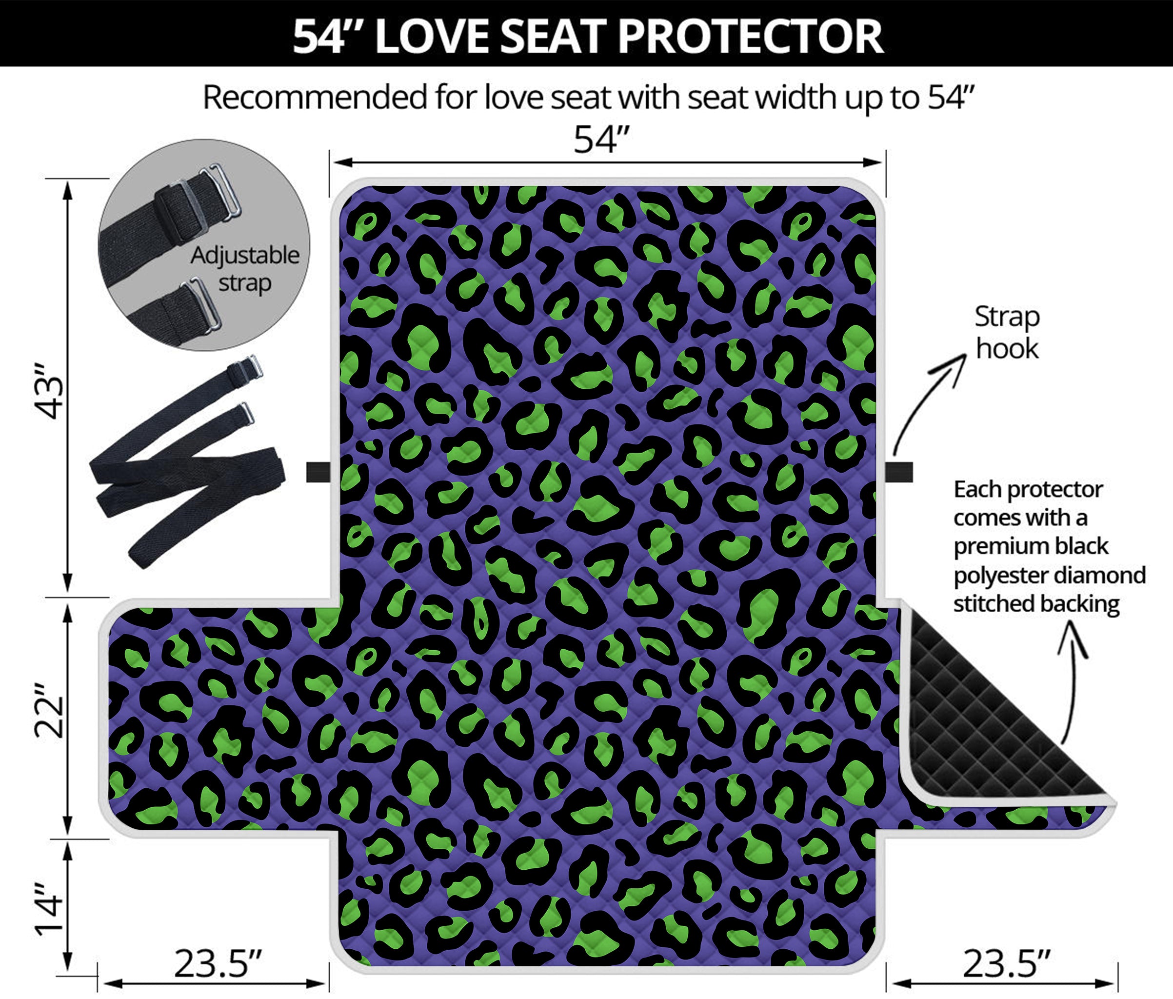 Purple And Green Leopard Pattern Print Loveseat Protector