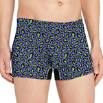 Purple And Green Leopard Pattern Print Men's Boxer Briefs