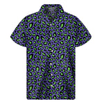 Purple And Green Leopard Pattern Print Men's Short Sleeve Shirt