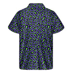 Purple And Green Leopard Pattern Print Men's Short Sleeve Shirt