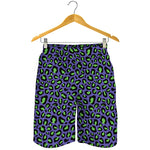 Purple And Green Leopard Pattern Print Men's Shorts