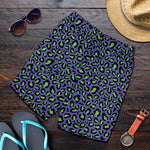 Purple And Green Leopard Pattern Print Men's Shorts