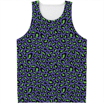 Purple And Green Leopard Pattern Print Men's Tank Top